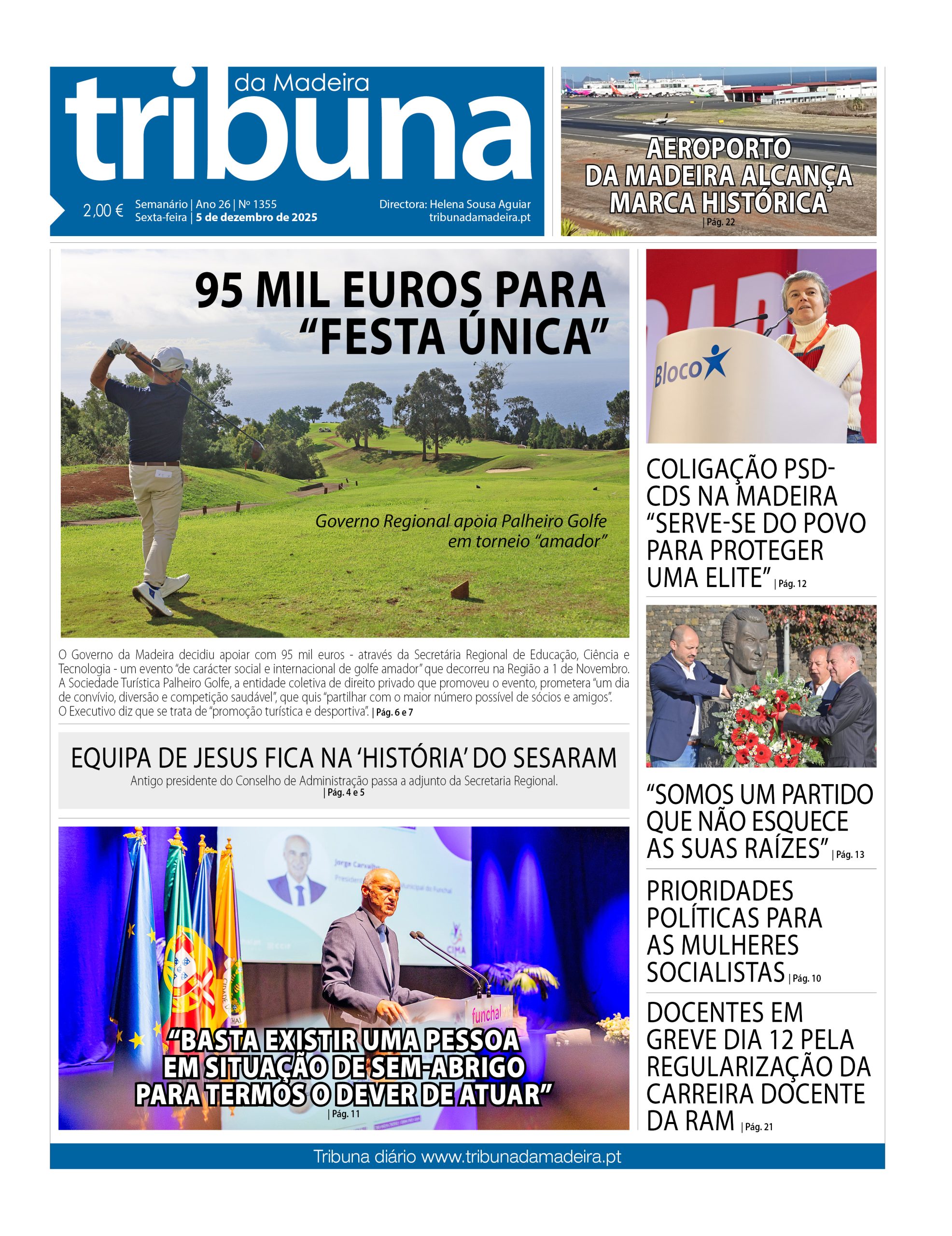 Capa do Semanário Tribuna da Madeira edição 1355