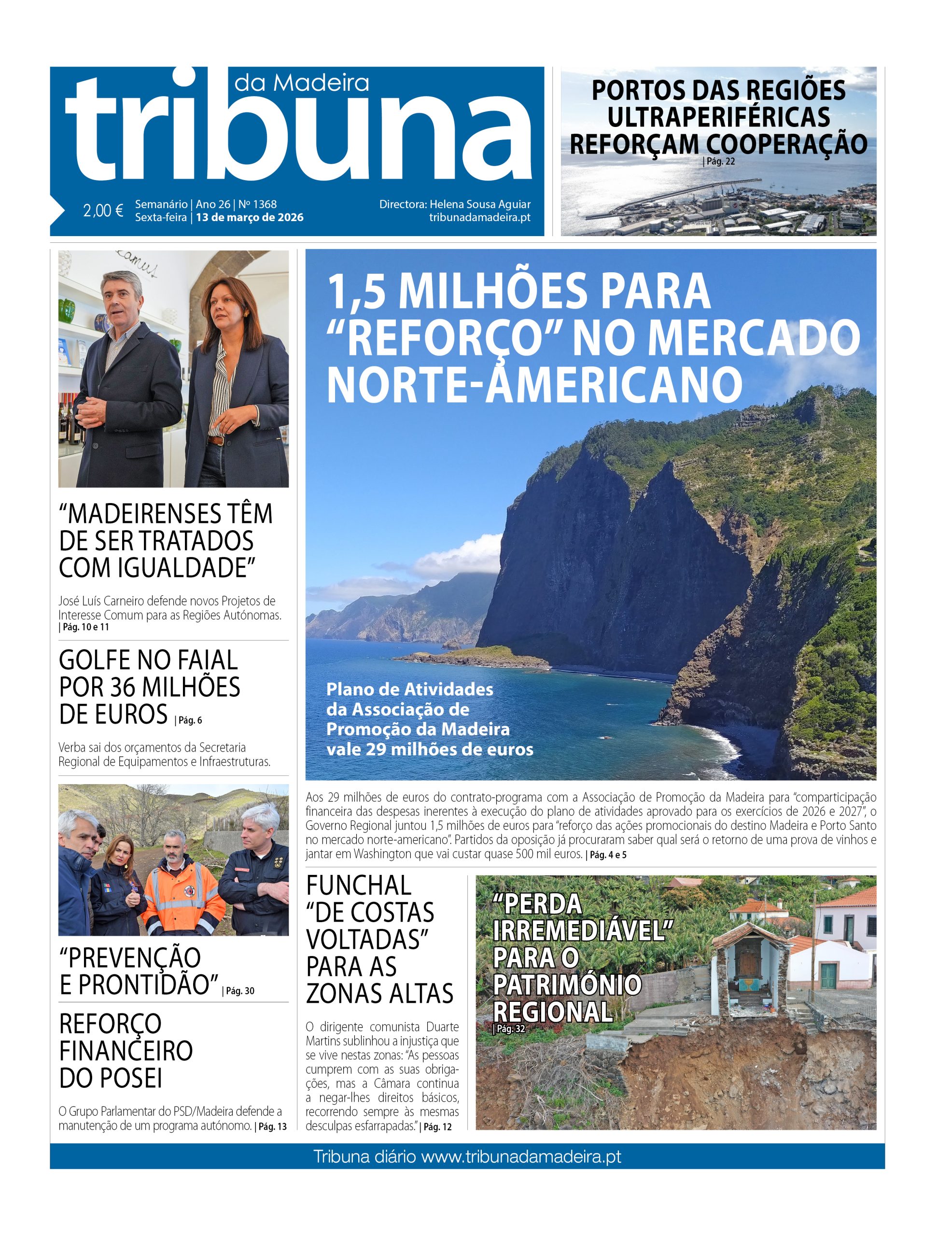 Capa do Semanário Tribuna da Madeira edição 1368