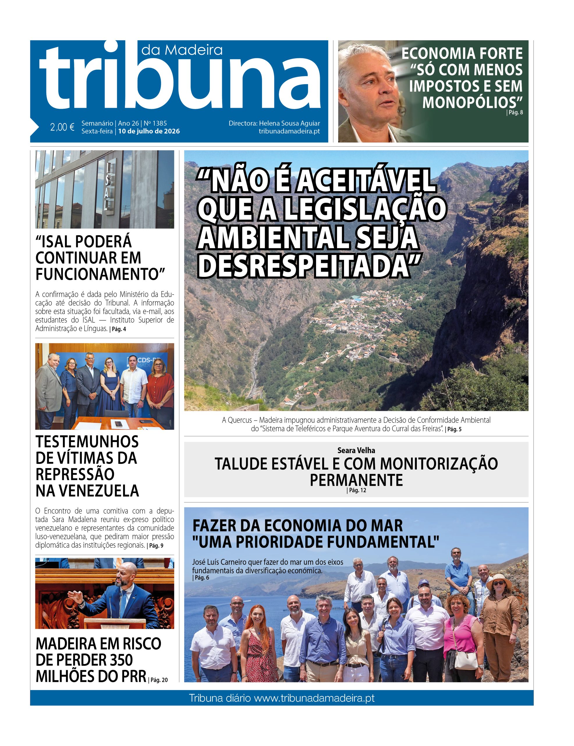 Capa do Semanário Tribuna da Madeira edição 1385