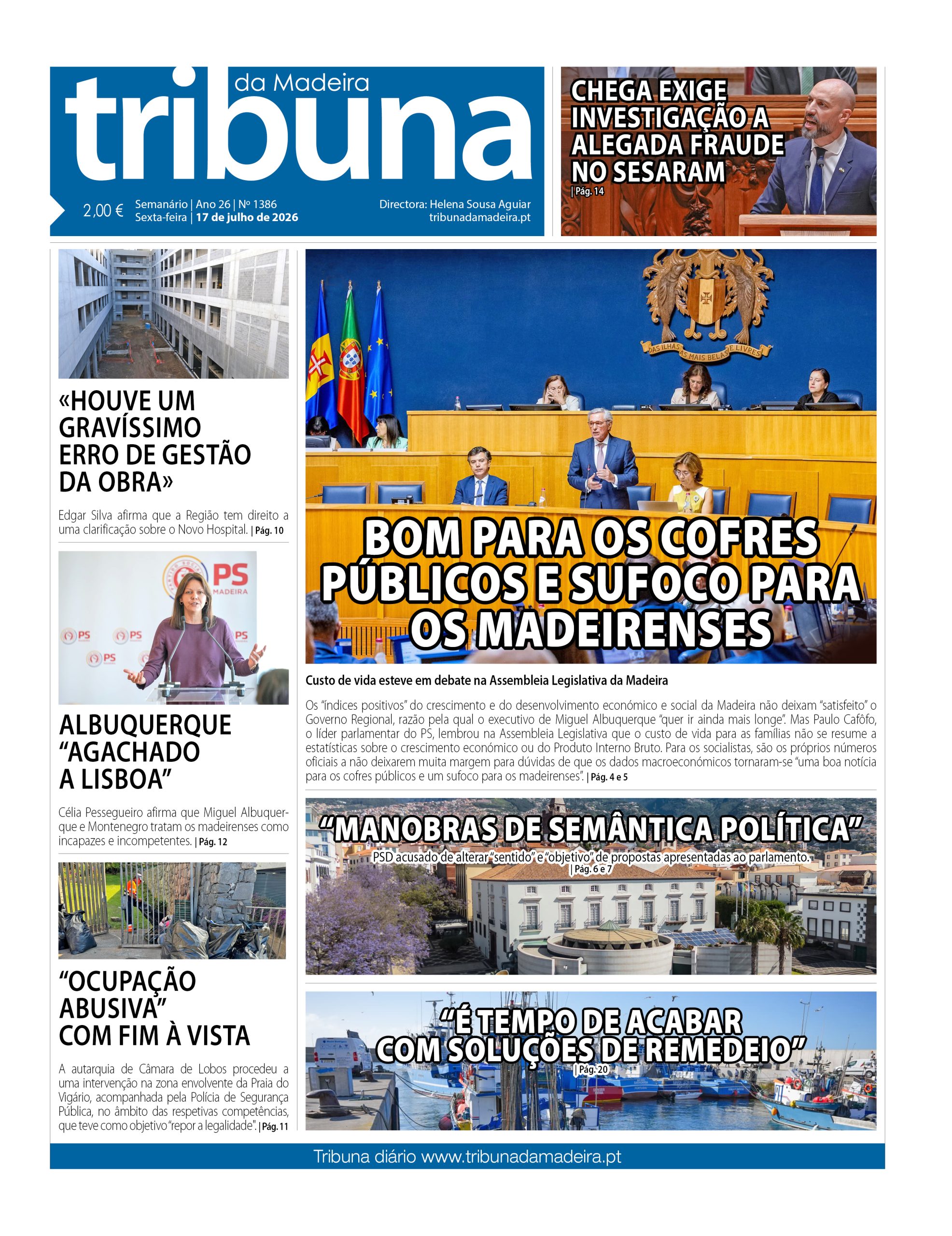 Capa do Semanário Tribuna da Madeira edição 1386