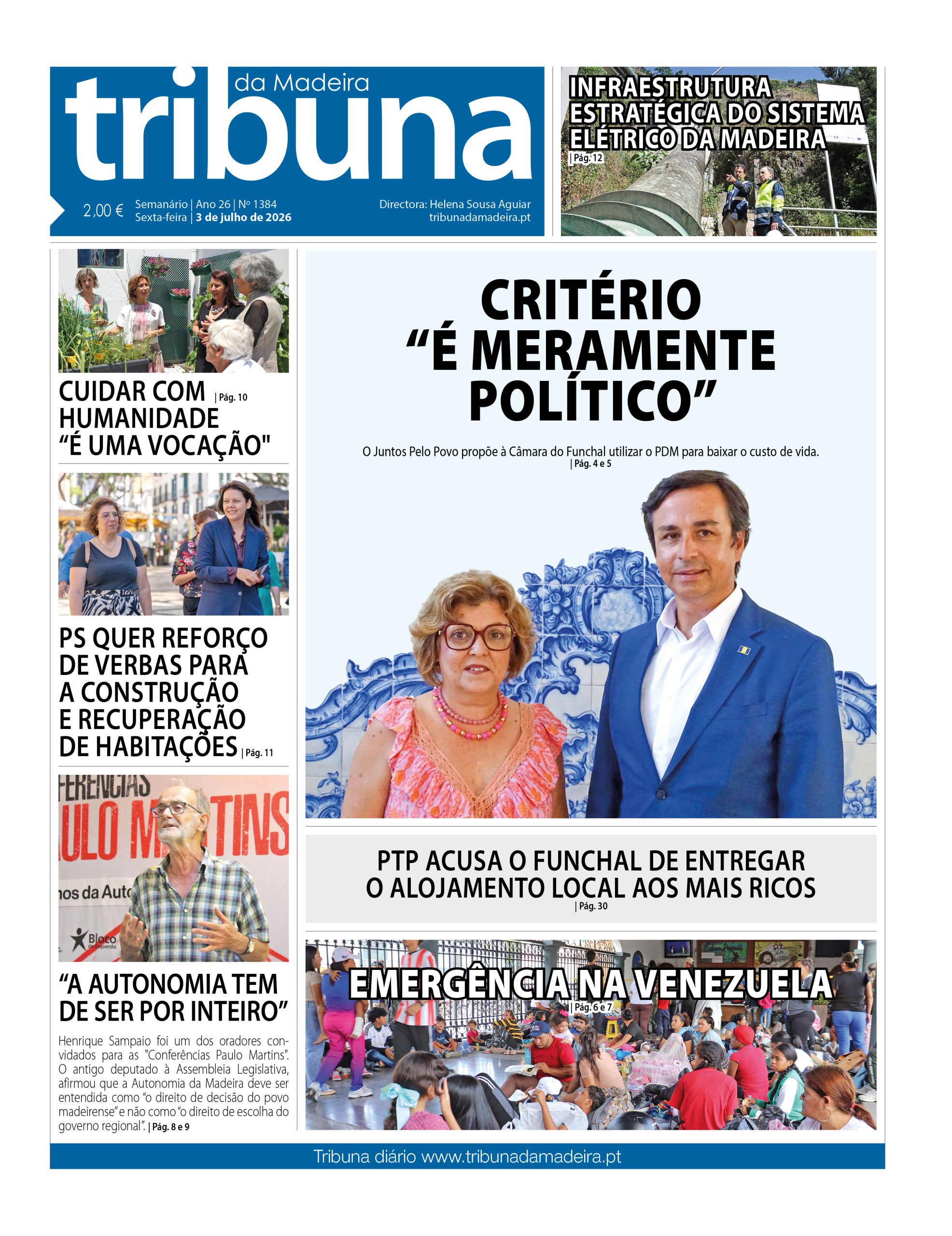Capa do Semanário Tribuna da Madeira edição 1384