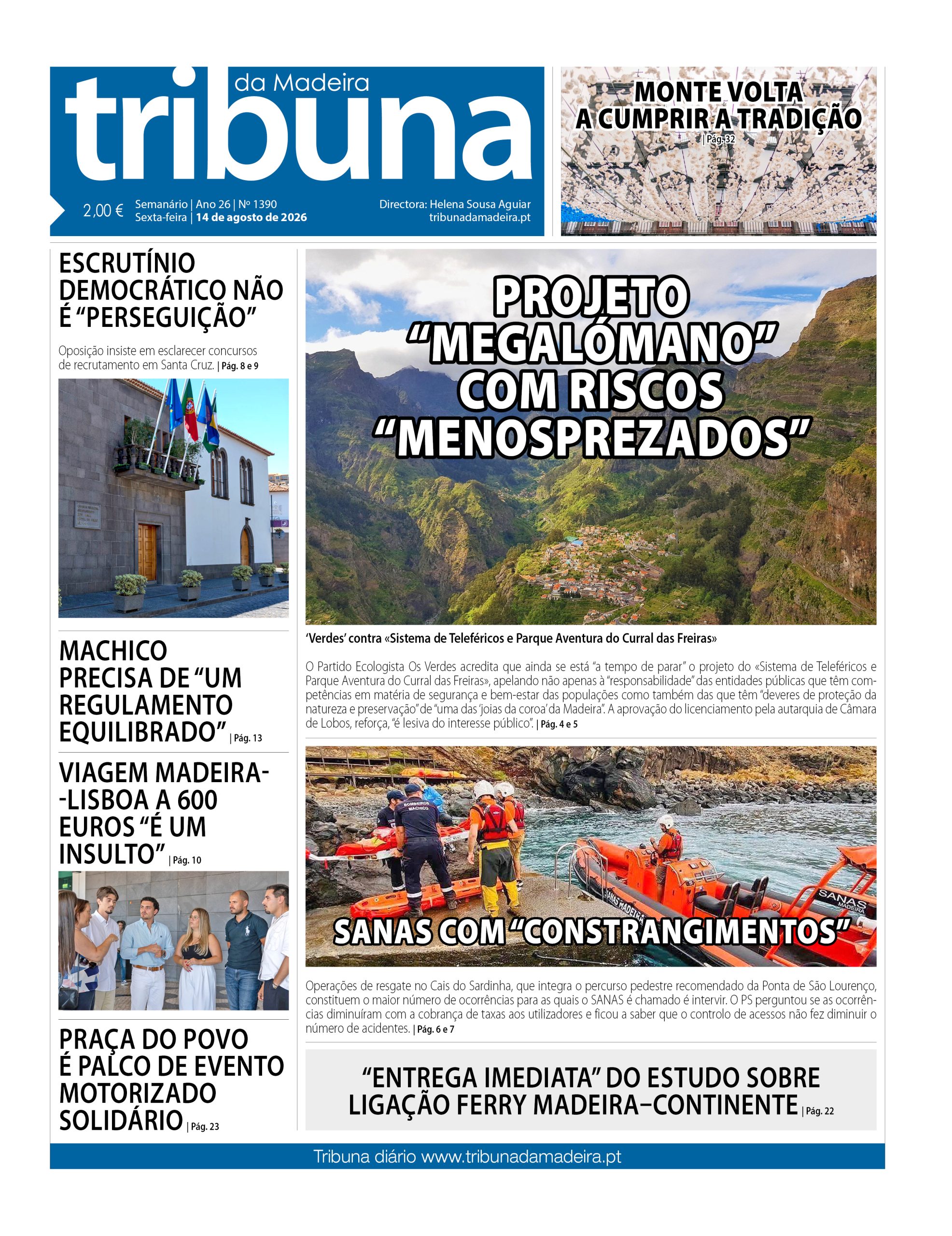 Capa do Semanário Tribuna da Madeira edição 1390