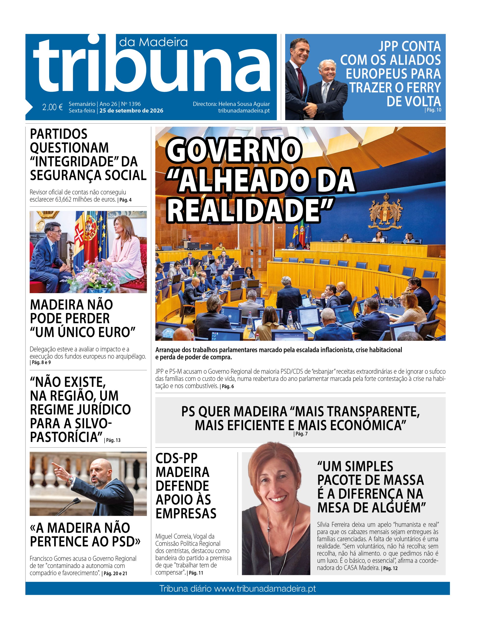Capa do Semanário Tribuna da Madeira edição 1396