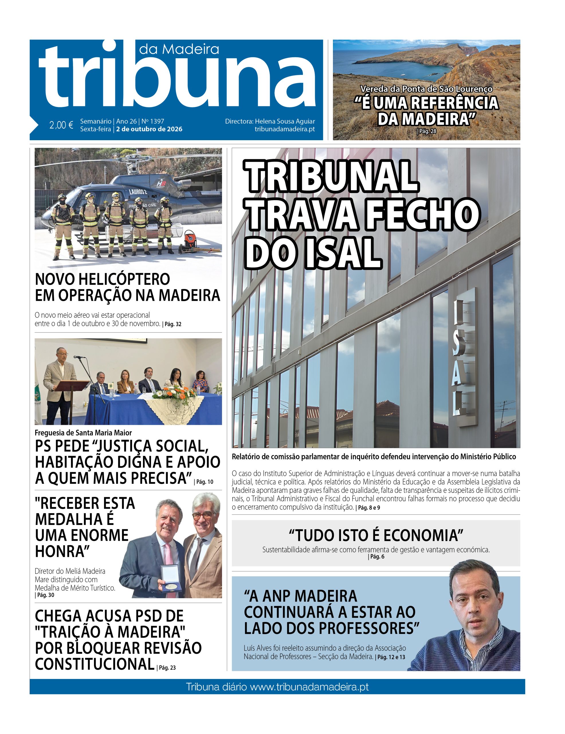 Capa do Semanário Tribuna da Madeira edição 1397
